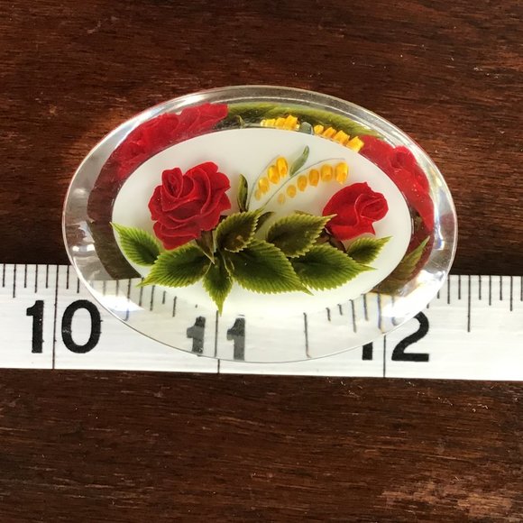 Large Flower Bouquet Reverse Carved Brooch Pin Vintage - Picture 5 of 14